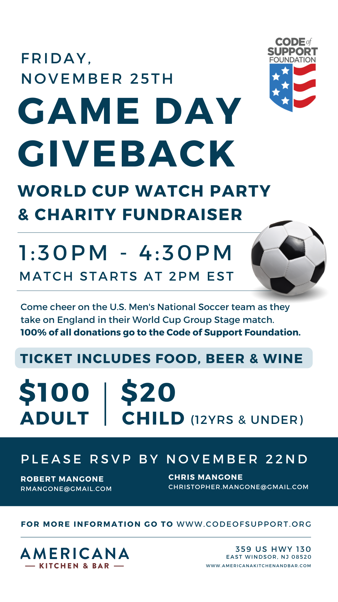 WORLD CUP WATCH PARTY & FUNDRAISER AT AMERICANA KITCHEN AND BAR